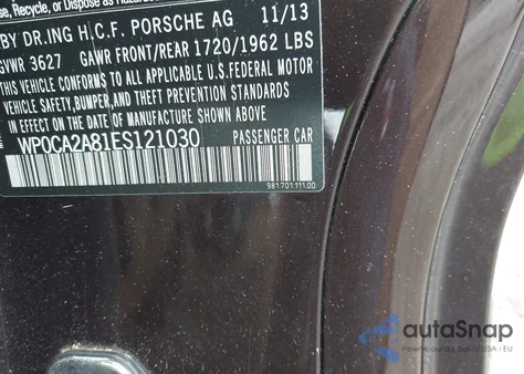 2014 Porsche Boxster z USA, uszkodzony, nr VIN WP0CA2A81ES121030